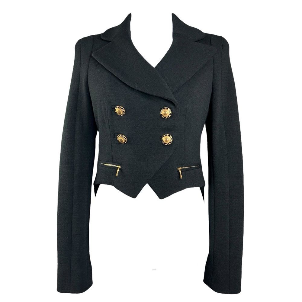 Anthropologie Wool Blazer  Leifsdottir Black Cropped Military Dovetail Jacket